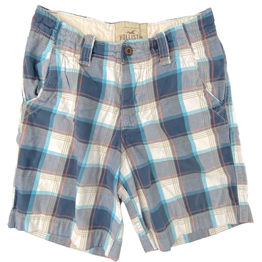 Hollister blue white plaid long bermuda shorts mens sz 28